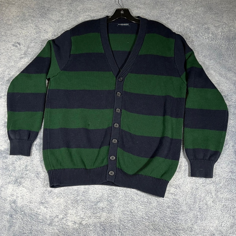 Brandy Melville Striped Cardigan Sweater Navy Green MH320R Oversized Cotton Knit